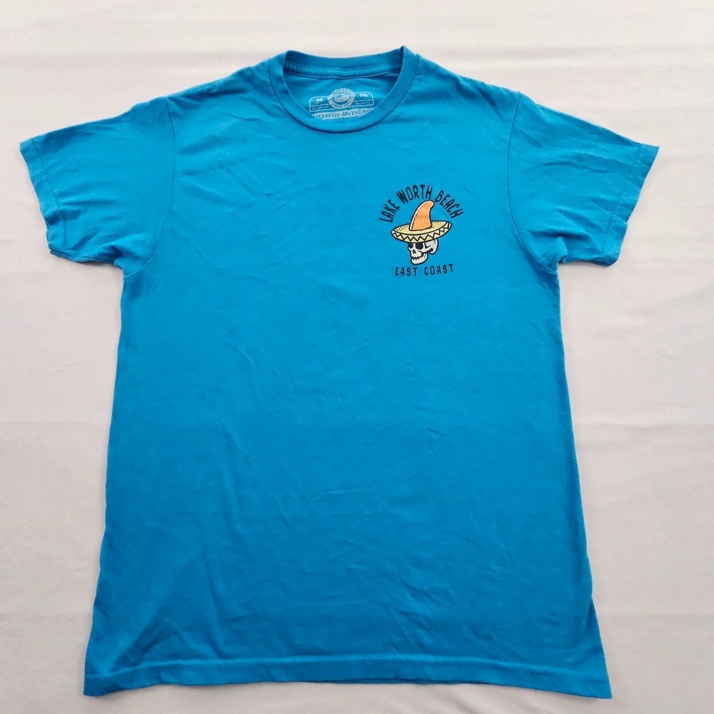 Lake Worth Beach Surfing Skeleton Blue Short Sleeve Cotton Blend T-Shirt Men's M - Picture 3 of 8
